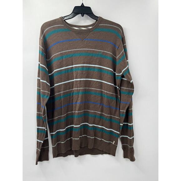 Vans Of the Wall Sweater Mens XL Brown Striped 100% Cotton Crew Neck Long Sleeve - Picture 1 of 5
